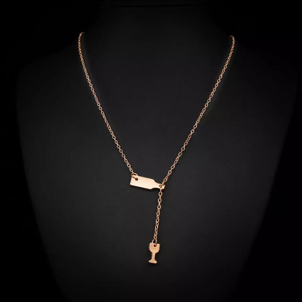Wine bottle and glass drop necklace